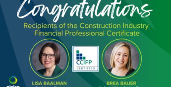 Congratulations to Lisa Baalman and Brea Bauer, newly minted Certified Construction Industry Financial Professionals! Celebrating their achievement with their photos and the Pinion logo.