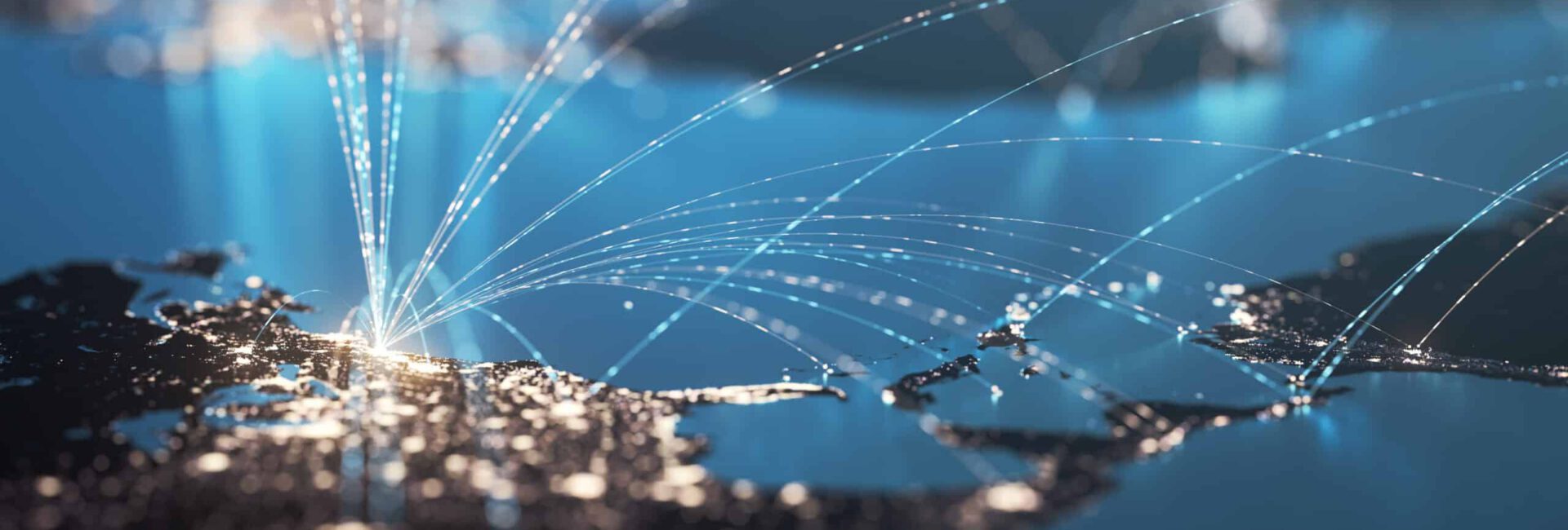 A digital depiction of a global network, where bright lines connect various points on a world map. This intricate web suggests data exchange or communication links, with emphasis on a specific region—perhaps illustrating insights from the BE-12 Survey.