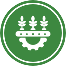 Icon showing three plants above a gear inside a green circle.