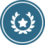 A blue circular icon with a white star in the center, surrounded by a laurel wreath.