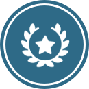 A blue circular icon with a white star in the center, surrounded by a laurel wreath.