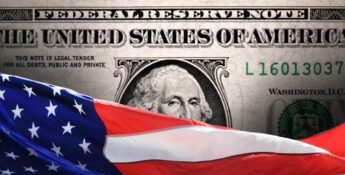 A U.S. one dollar bill with part of an American flag draped in the foreground.