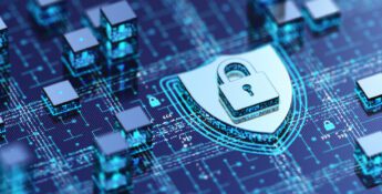 A digital illustration of a padlock on a circuit board, symbolizing cybersecurity and data protection when navigating risk assessment post-CAT.