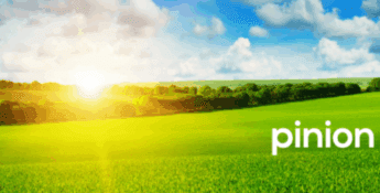 Green field under a blue sky with clouds and sunlight, highlighting the Pinion logo and name in the lower right corner as Pinion Expands Midwest Presence as Gifford & Cox Joins the firm.